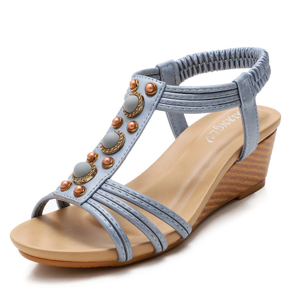Thick soled slope heel medium heel women's sandals Summer retro casual Caligae shoes for women